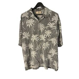 Jamaica Jaxx Hawaiian Palms Silk Shirt Gray Short Sleeve Button-Up Mens L